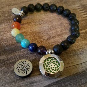Chakra Lava Diffuser Bracelet with interchangable Mandala & Tree of Life disc